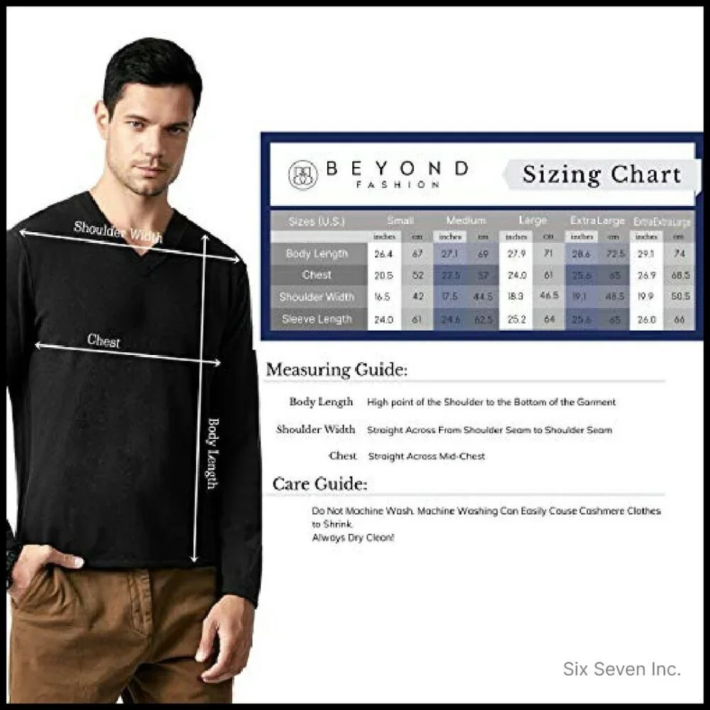 Men's V-Neck Cashmere Sweater Long Sleeve Pullover Classic Elegant Minimal